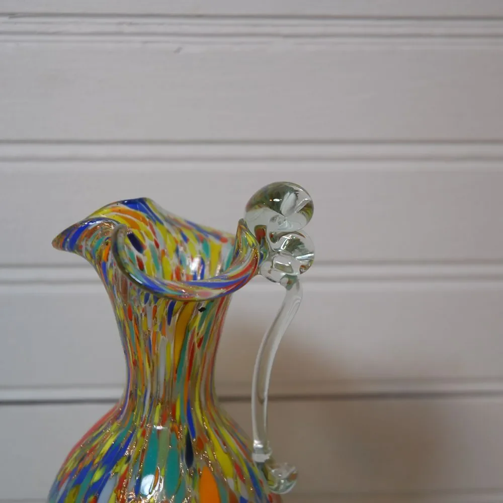 Vintage Carnival Pitcher Hurricane glass small‎ vase handle Speckled Confetti